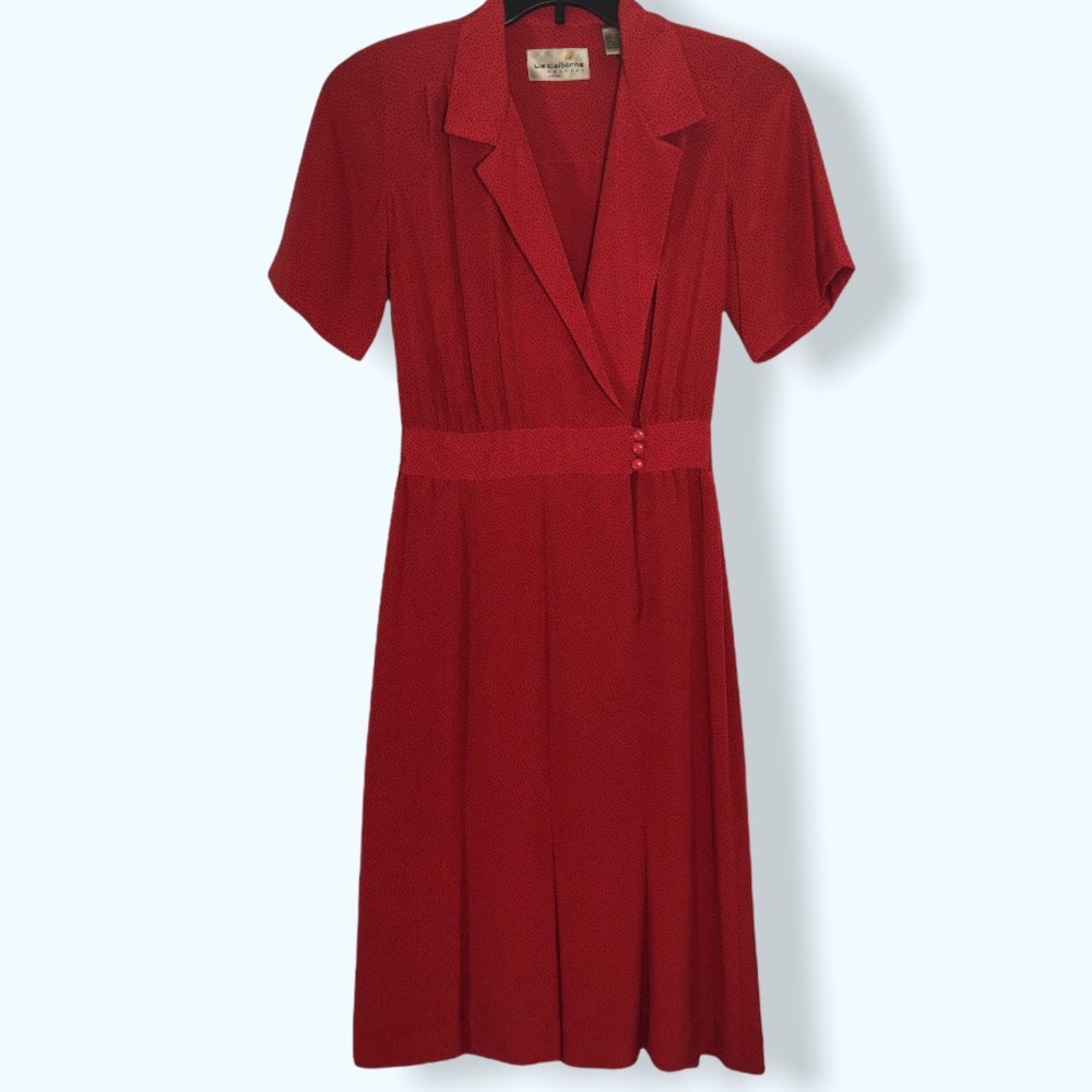 Vintage Liz Claiborne 1980s Red Polyester Dress Sz 6